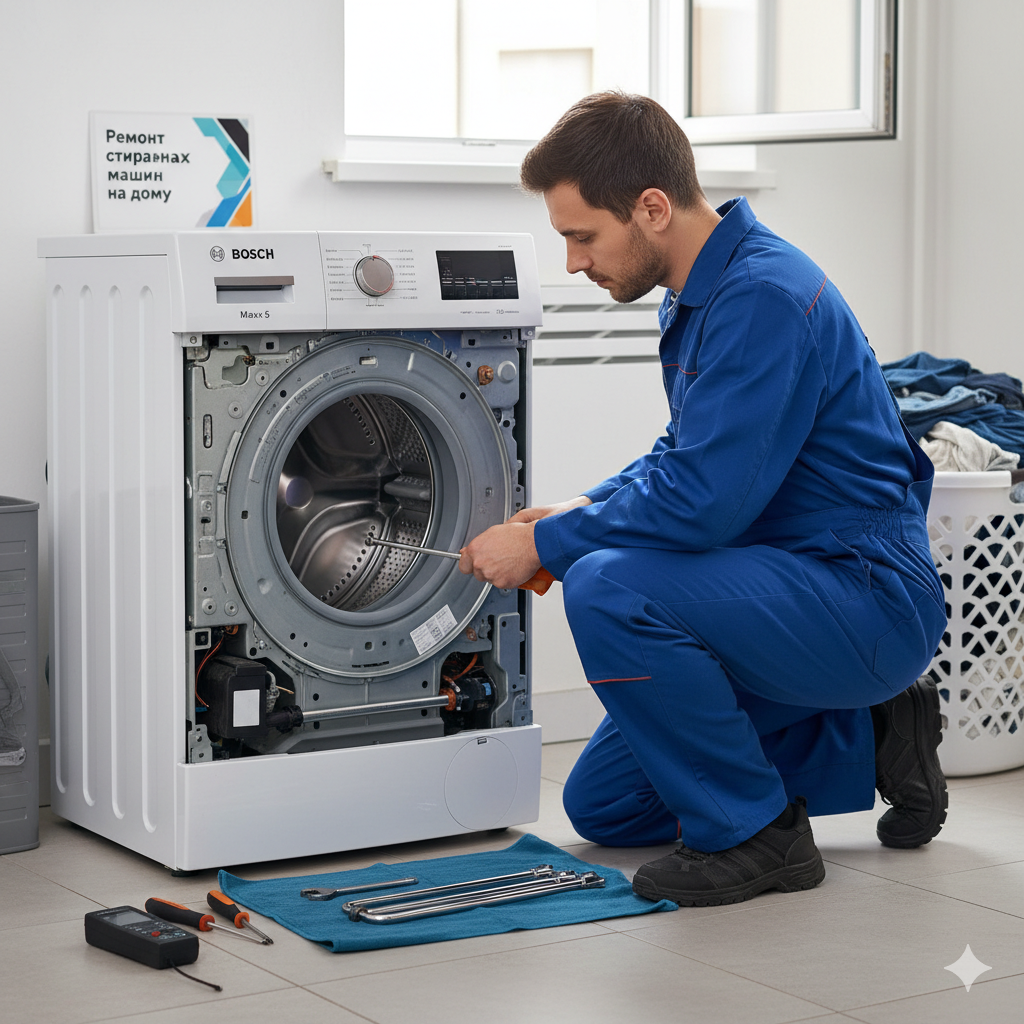 Процесс замены сгоревшего ТЭНа в стиральной машине Bosch в Алматы