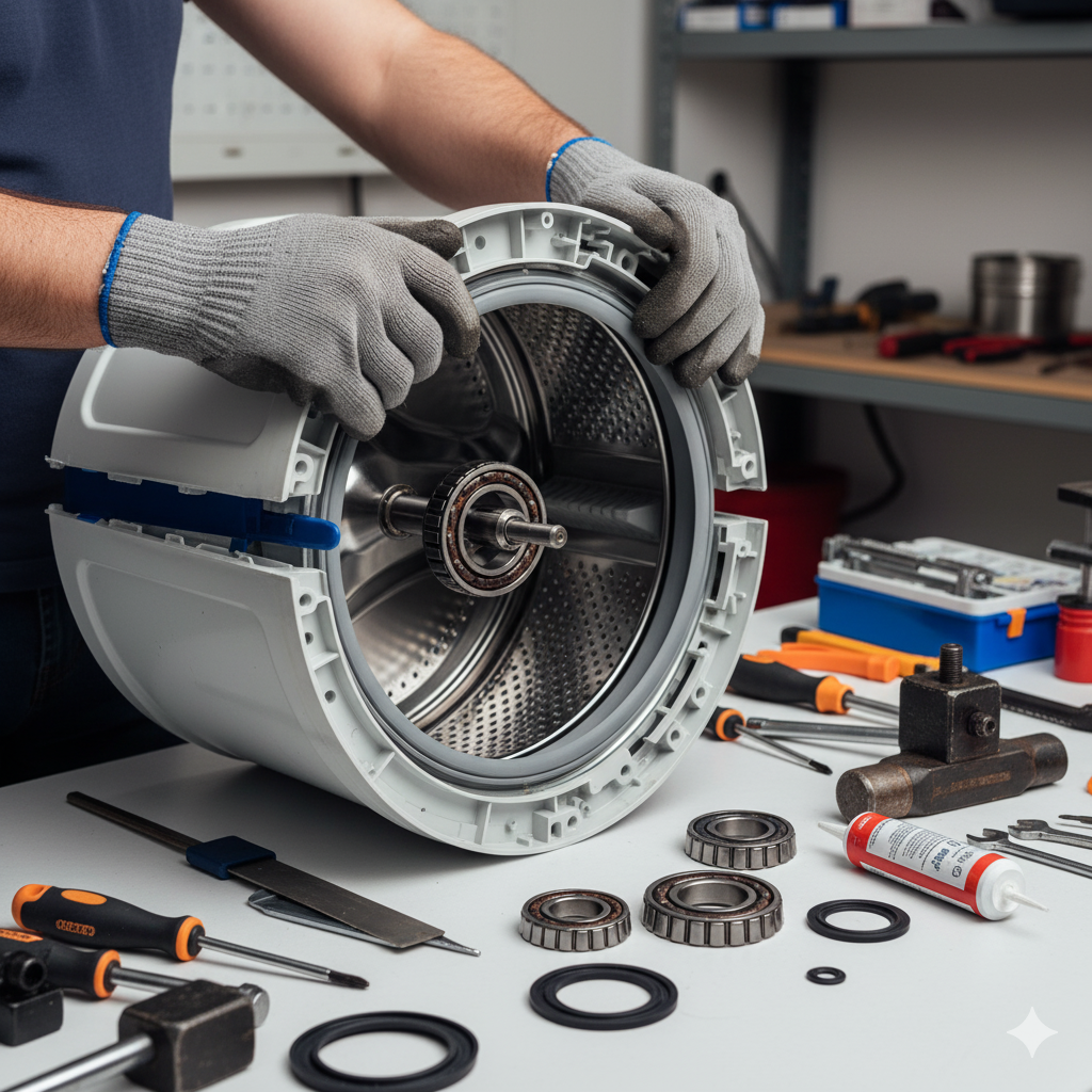 Замена подшипников в барабане Indesit с неразборным баком