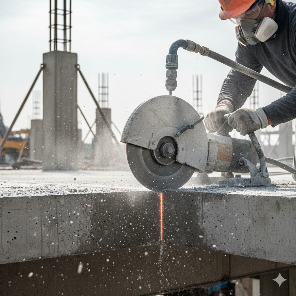 Процесс алмазной резки бетонной стены в Алматы