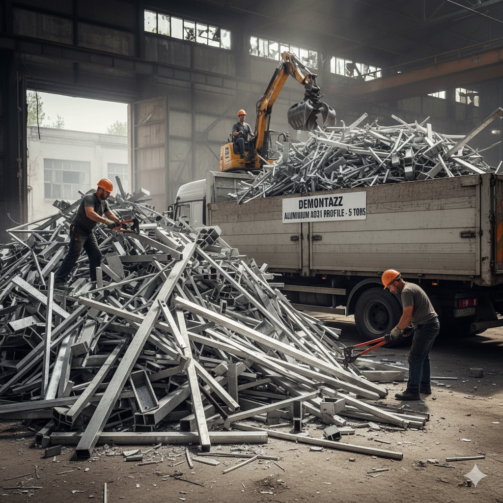 Фото демонтажа алюминиевого профиля АД31 и вывоза крупной партии