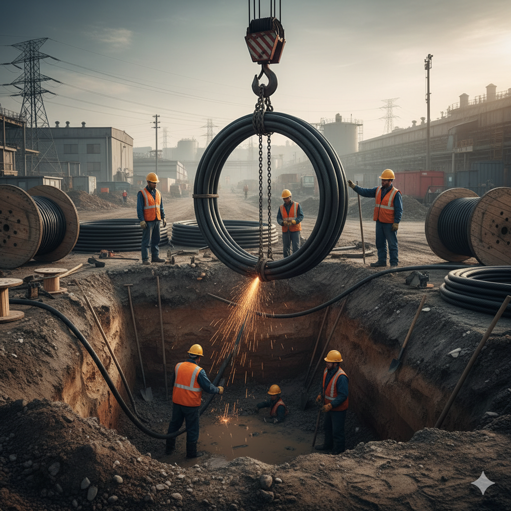 Фото демонтажа силового кабеля и вывоза крупной партии