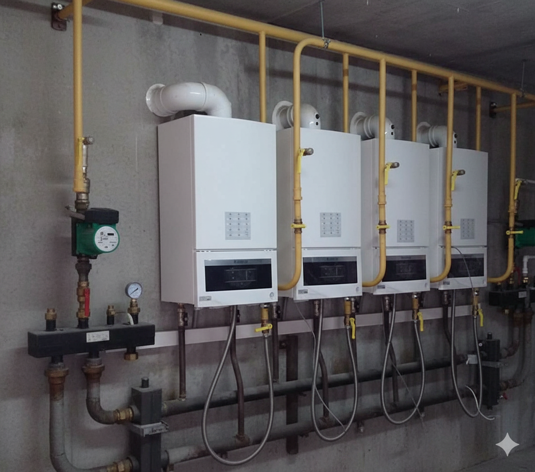 Монтаж котла Buderus в котельной коттеджа