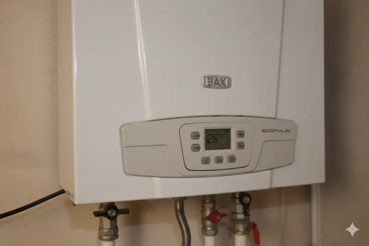 Мастер меняет датчик тяги на котле Baxi Mainfour