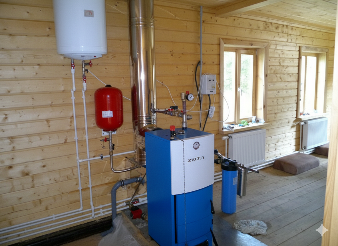 Твердотопливный котел ZOTA с дымоходом