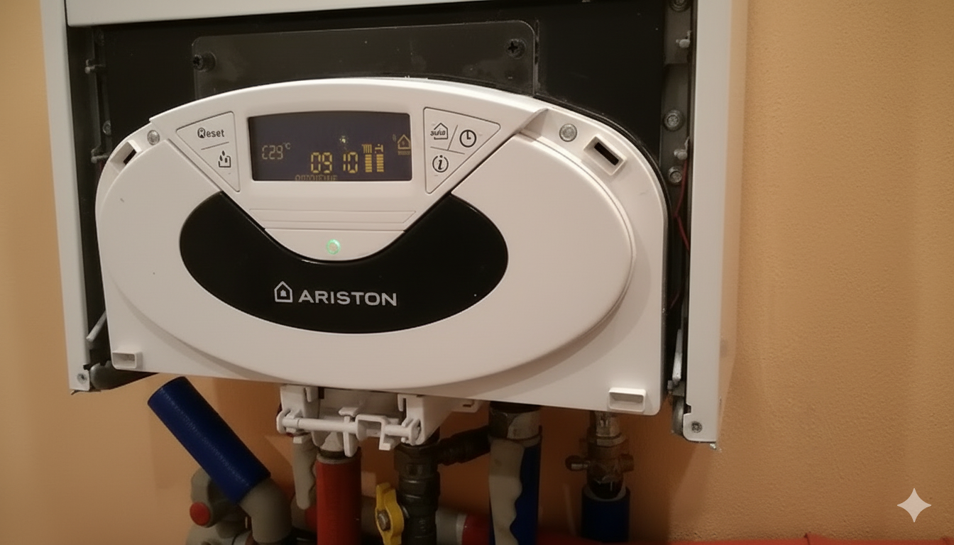 Мастер настраивает газовый клапан котла Ariston Clas