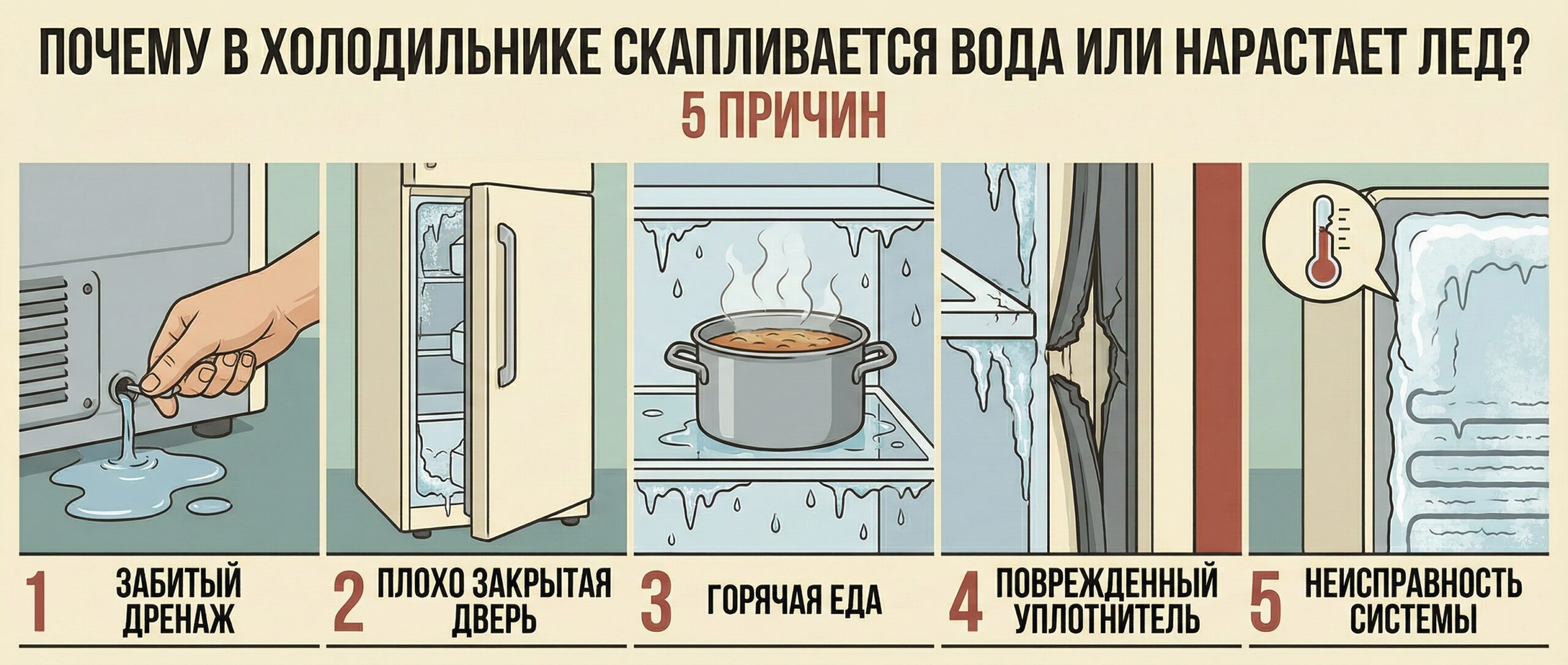 Вода в холодильнике: причины и решения