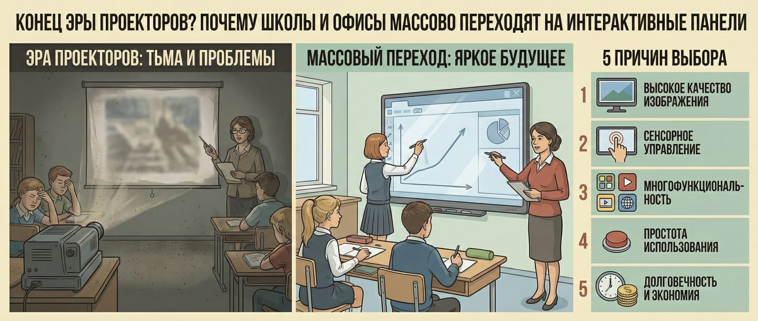 Сравнение интерактивной панели и проектора