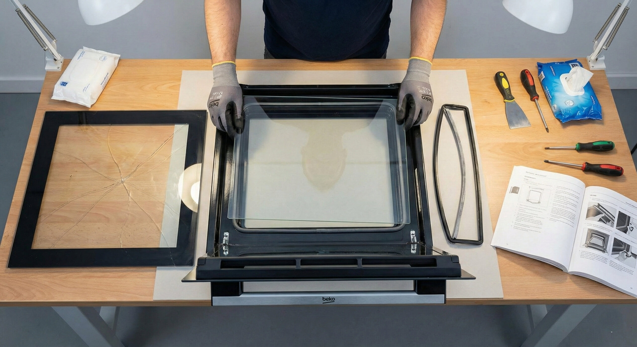 Установка нового термостекла в дверцу духовки Beko