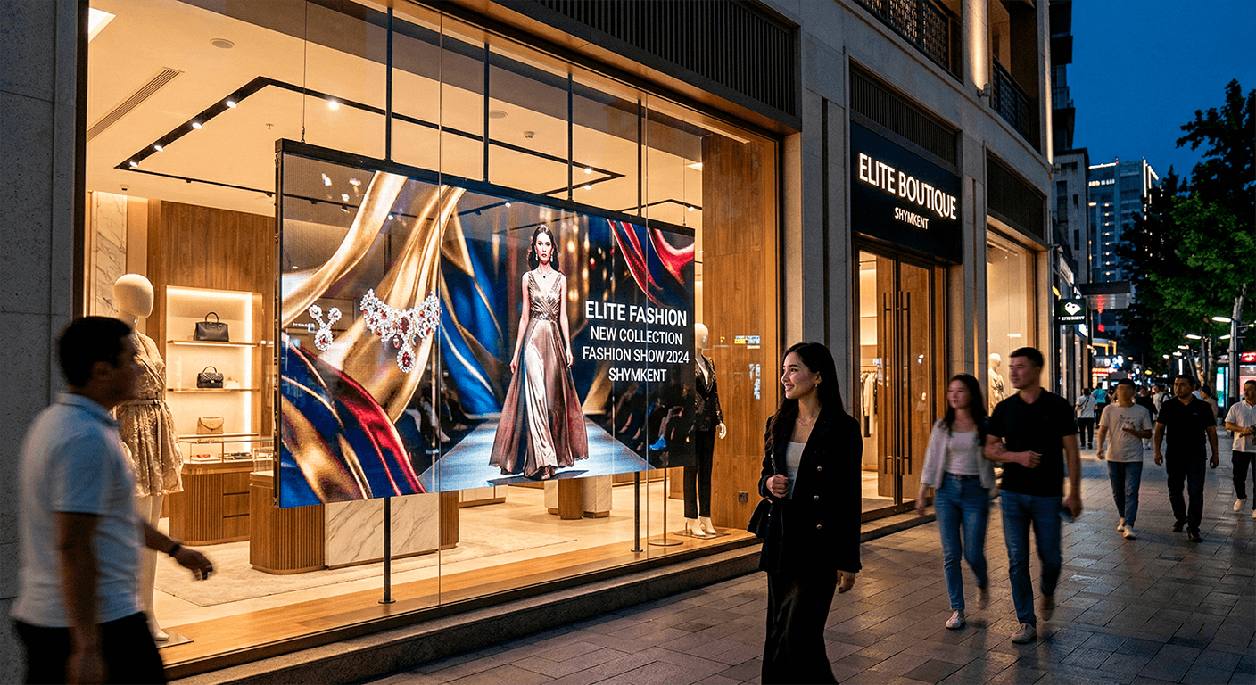 Прозрачная LED витрина в Шымкенте
