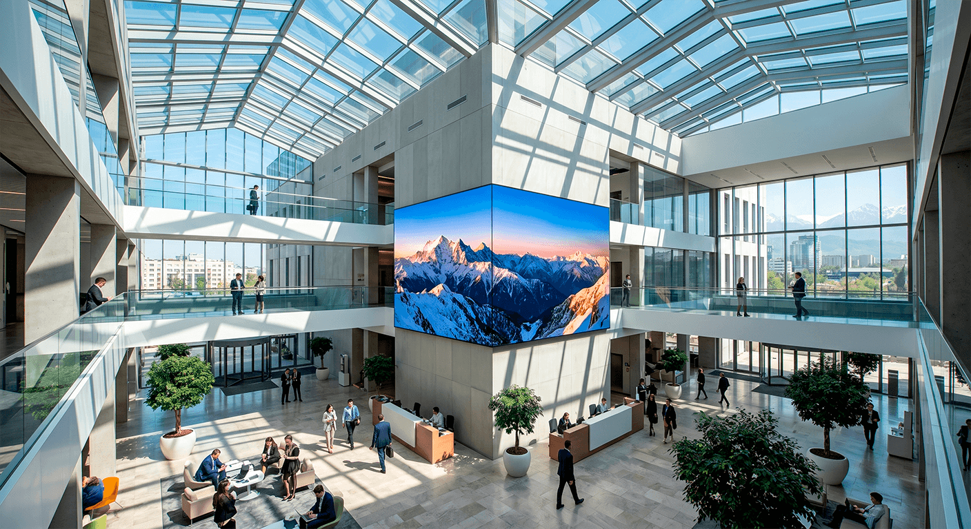 Сверхъяркий экран Barco XT-HB в лобби бизнес-центра