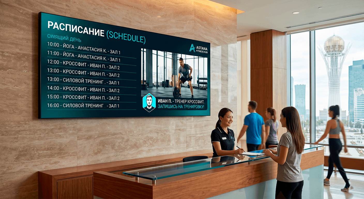 Информационный экран INFiLED DB для фитнес-клуба в Астане
