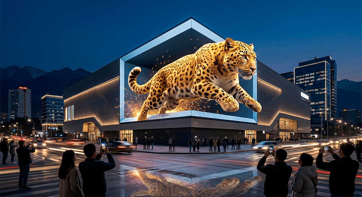 Уличный 3D-медиафасад Absen A25 для ТРЦ в Алматы