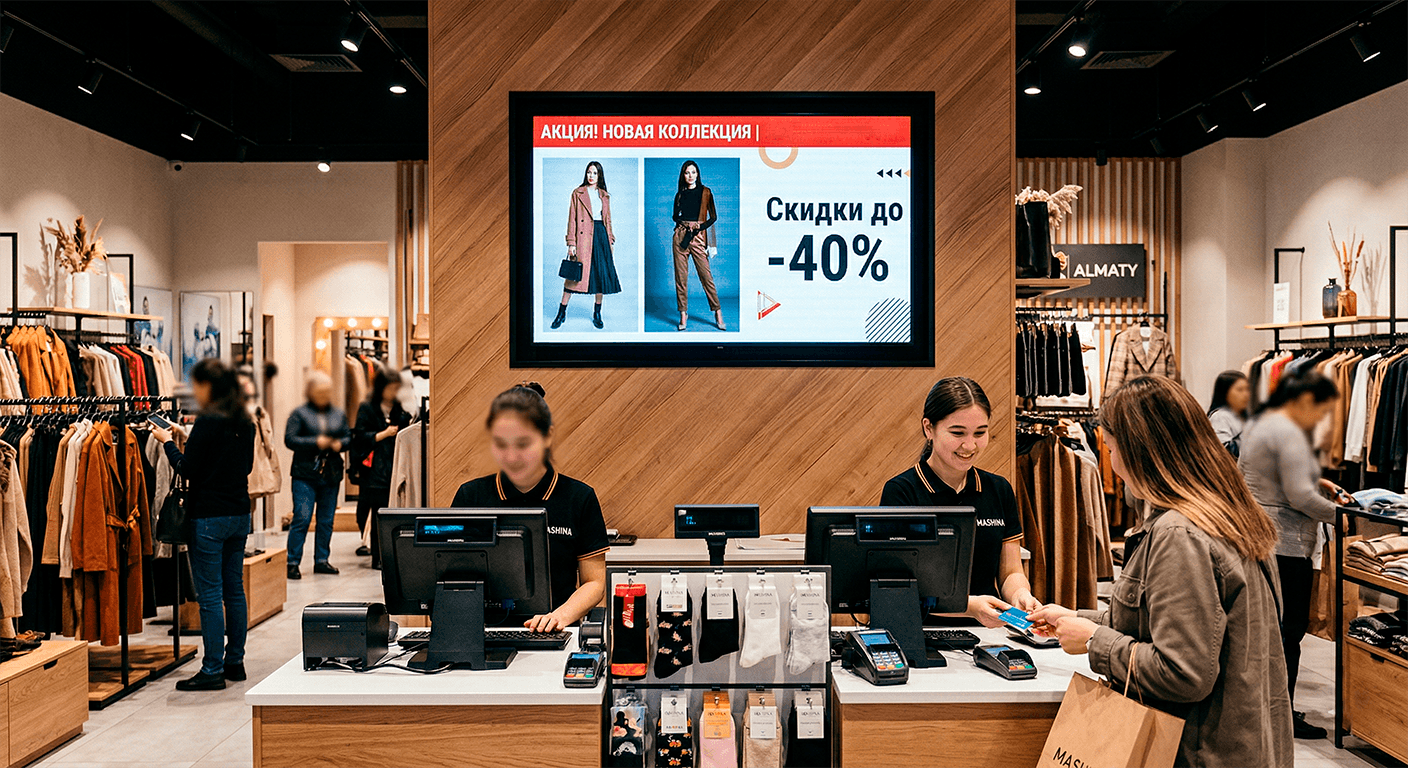 Экран Hikvision в магазине одежды