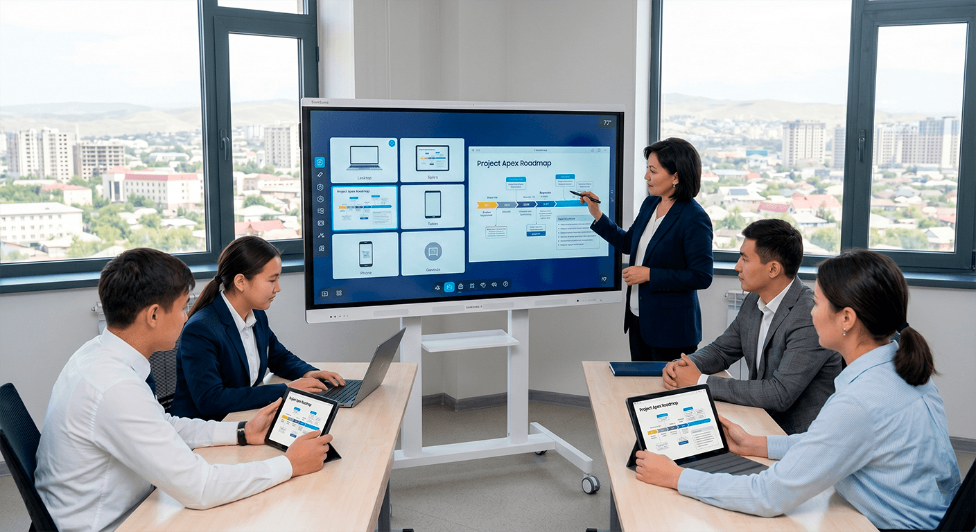 Установка Samsung Flip Pro в переговорной БЦ Шымкента