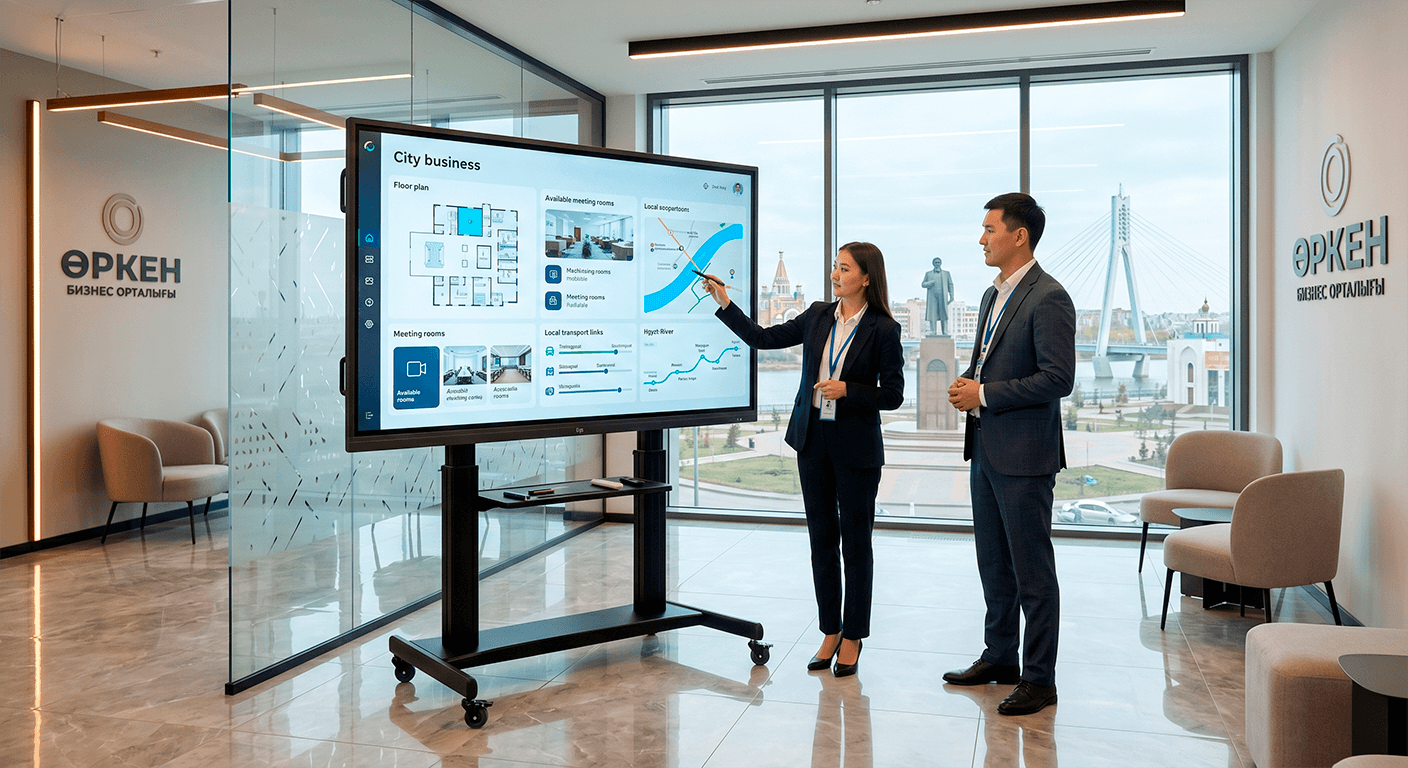 Установка Samsung Flip Pro в переговорной бизнес-центра в Семее
