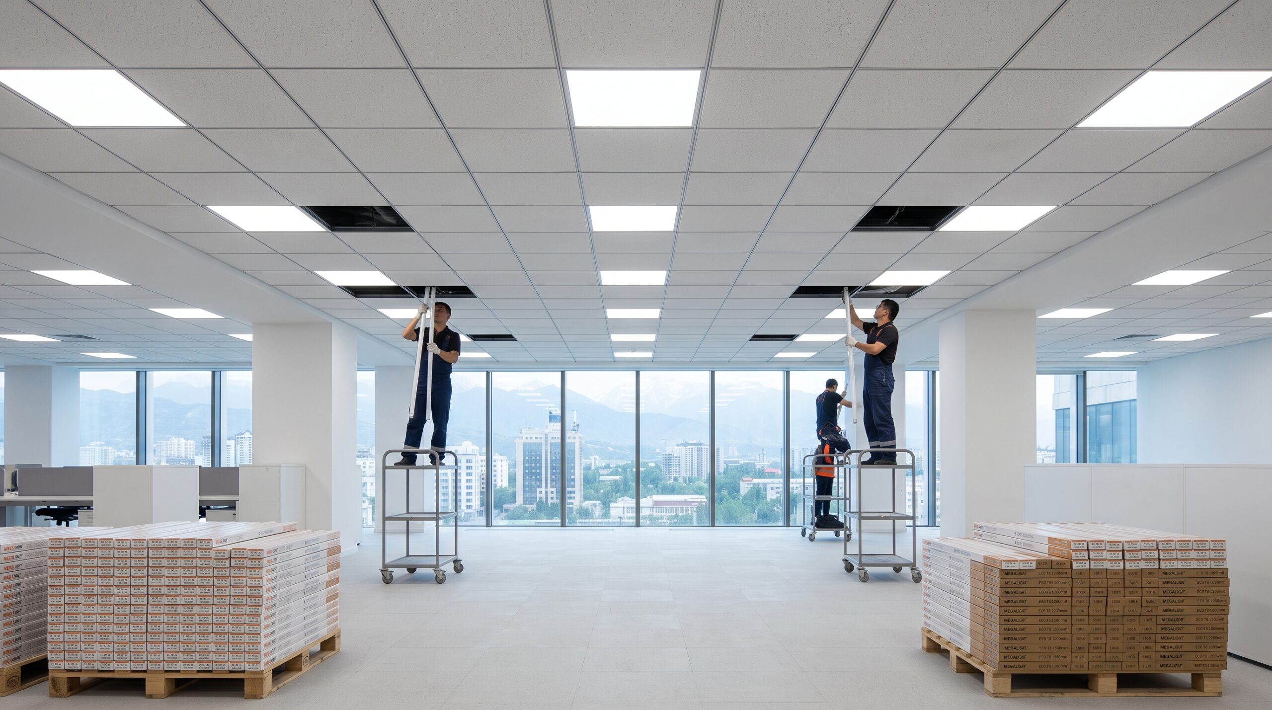 Оснащение БЦ в Алматы LED лампами T8