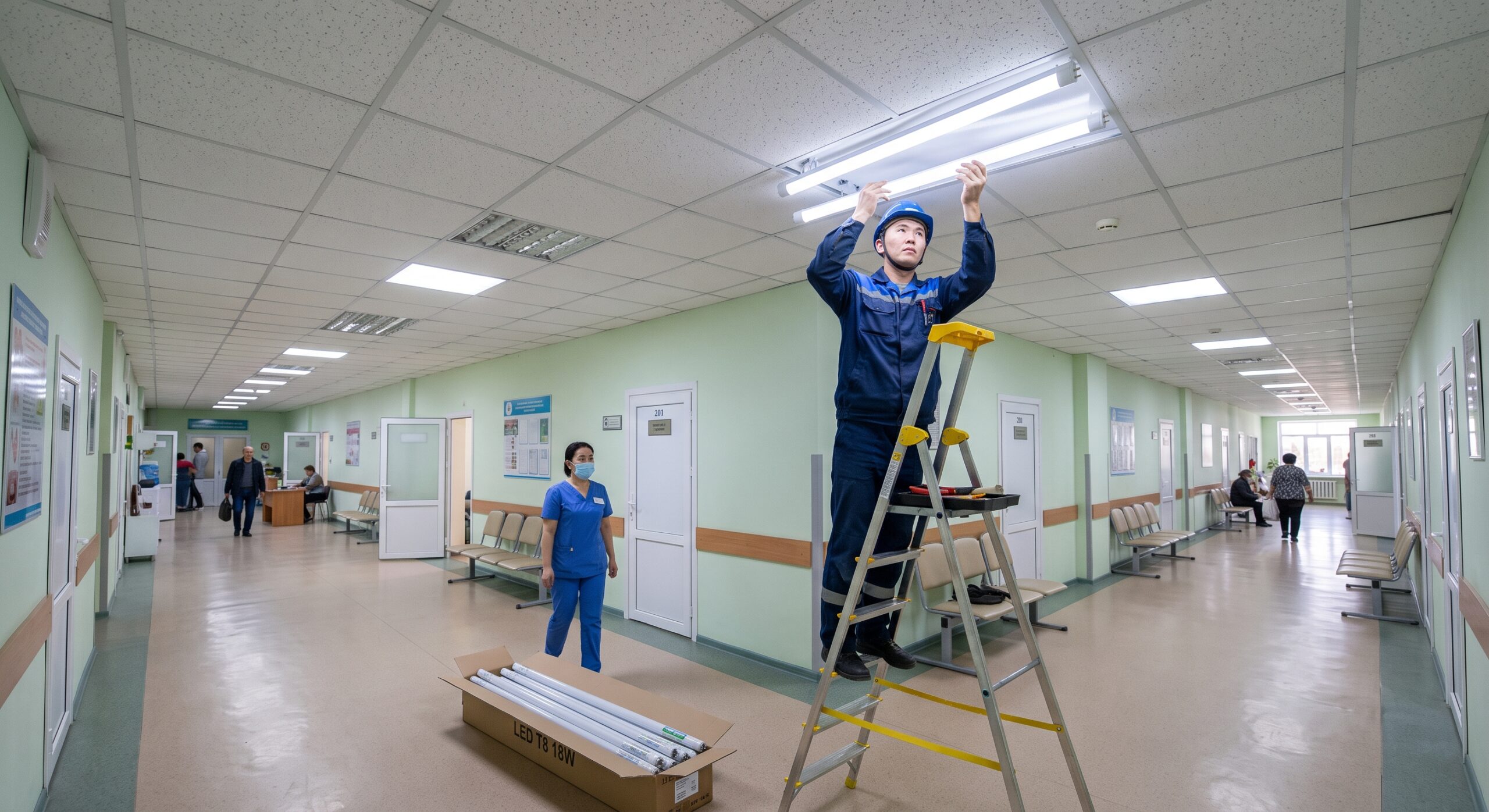 Замена ламп на LED T8 в медицинском центре Талгара