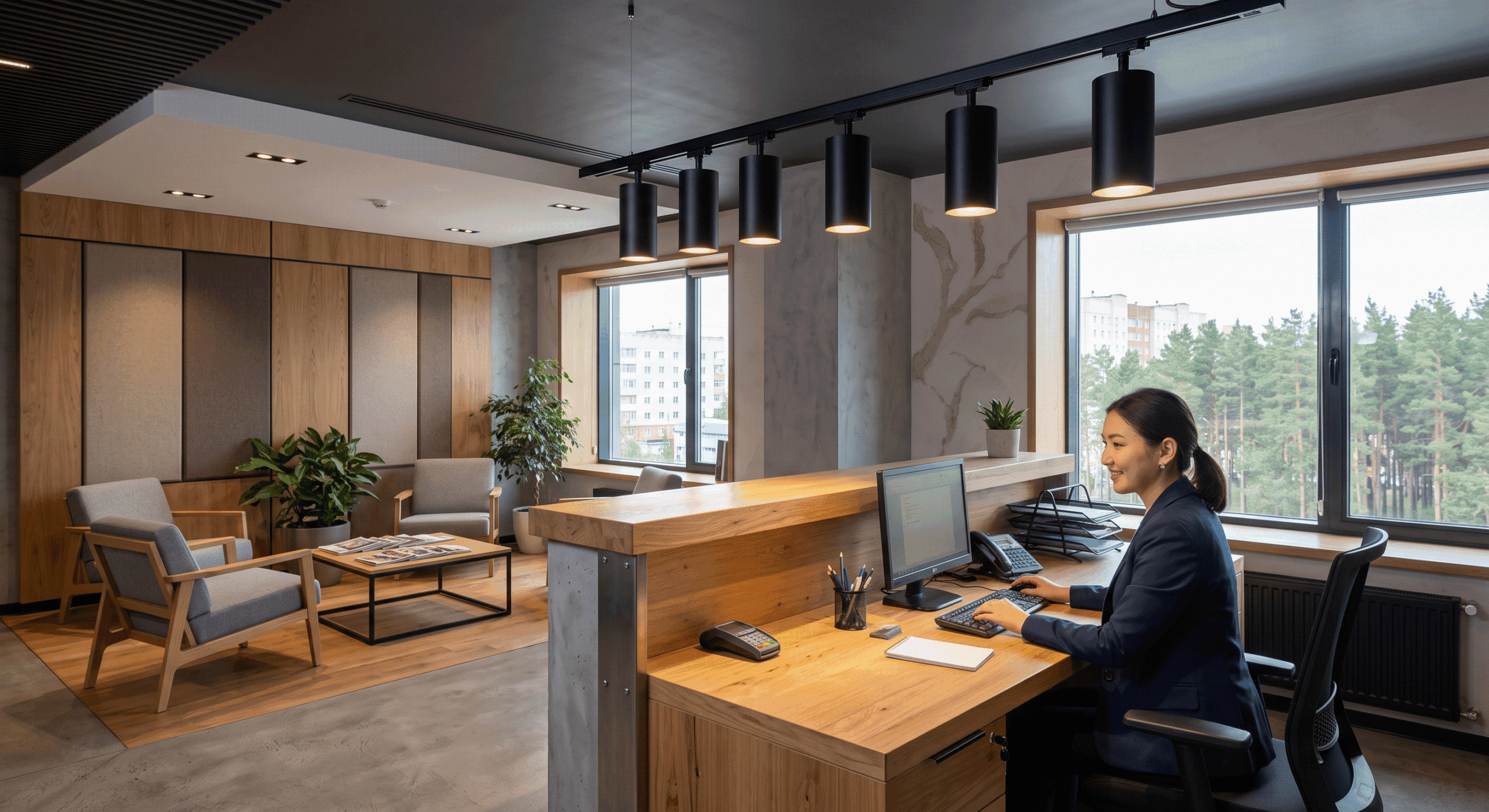 Цилиндрические споты Italline и Novotech для ресепшн